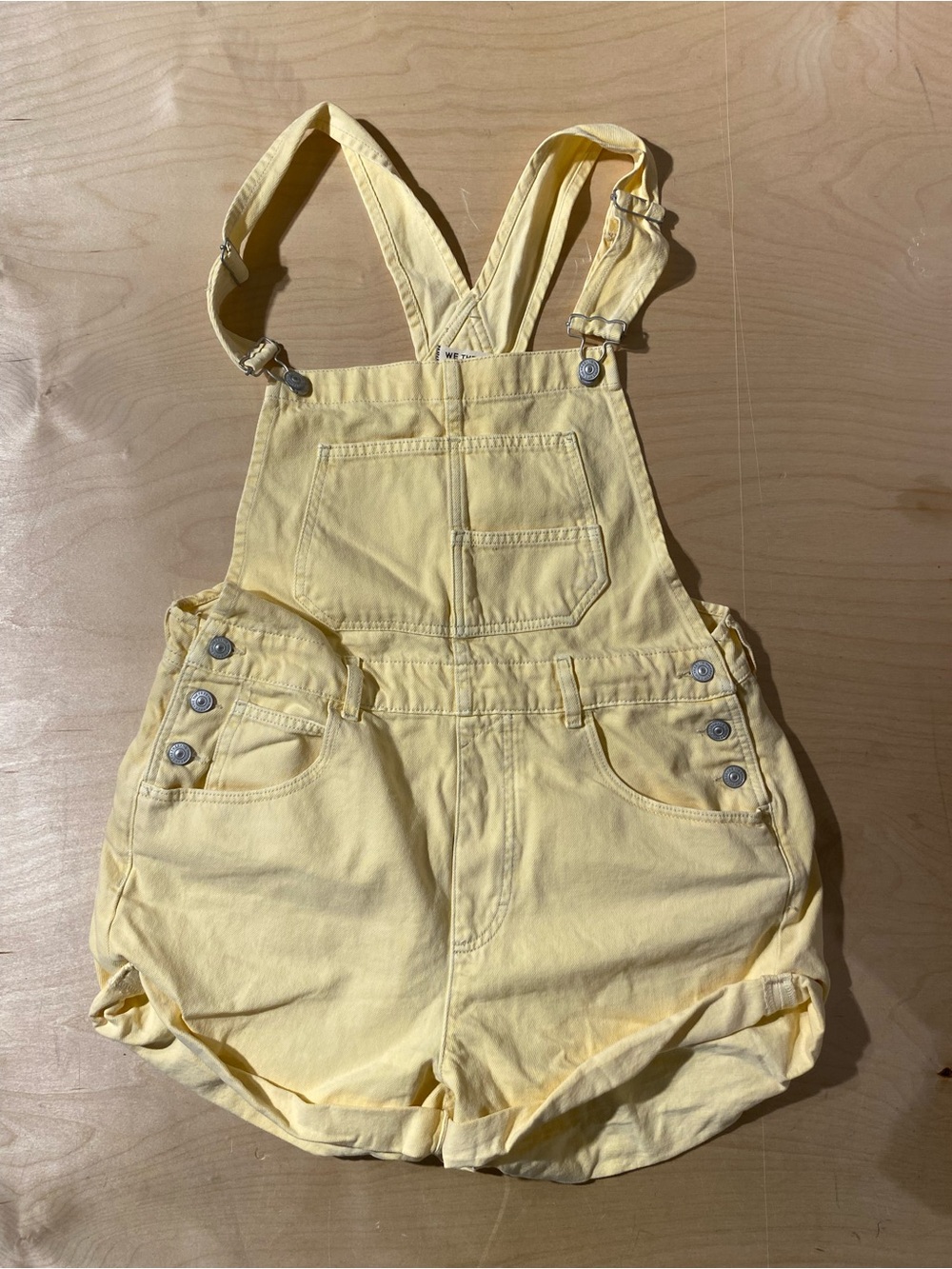We The Free Pale Yellow Denim Short Overalls Medium (AS)
